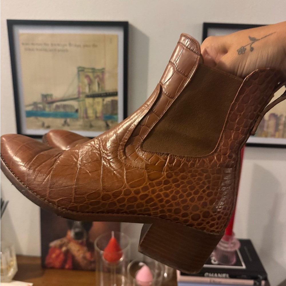 Brown Crocodile Veronica Beard Ankle Boots